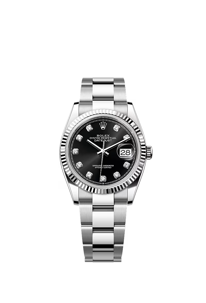 Men’s Datejust 36 Ref. 126234 Automatic Watch in Oystersteel & White Gold (Bright Black Diamond Dial)
