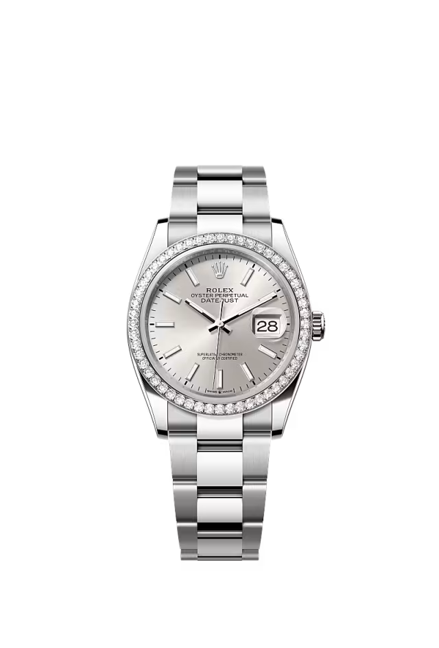 Men’s Rolex Datejust 36 126284RBR Oystersteel & White Gold Automatic Watch – Silver Diamond Bezel