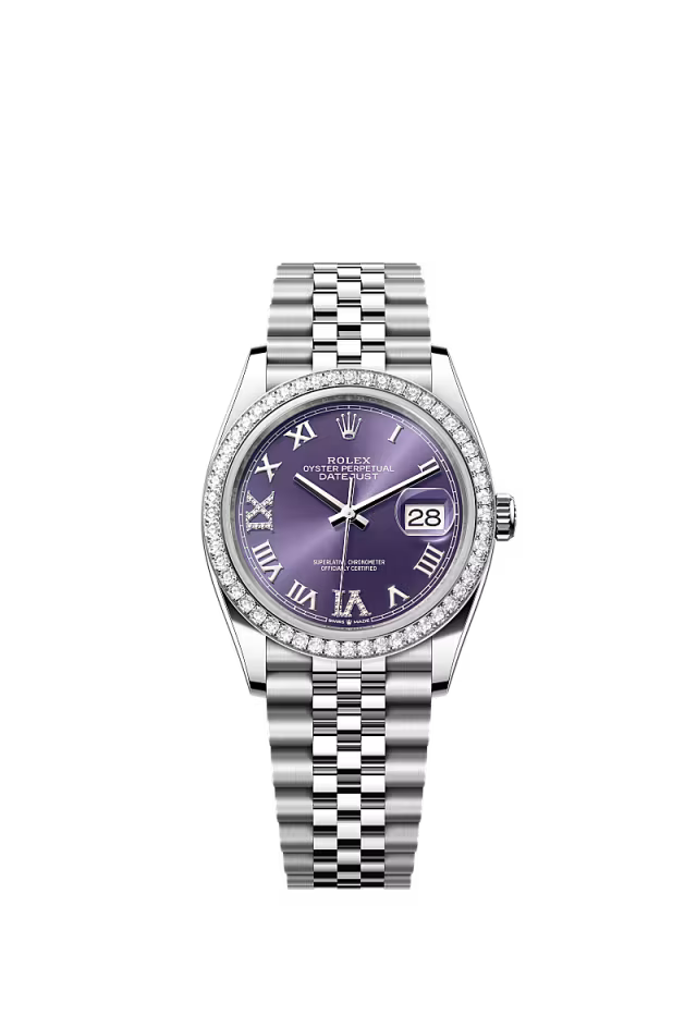 Men’s Rolex Datejust 36 126284RBR Oystersteel & White Gold Diamond Aubergine Dial Watch