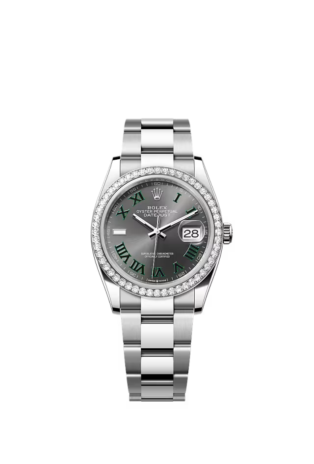 Men’s Rolex Datejust 36 126284RBR Oystersteel & White Gold Automatic Watch – Slate Diamond Bezel