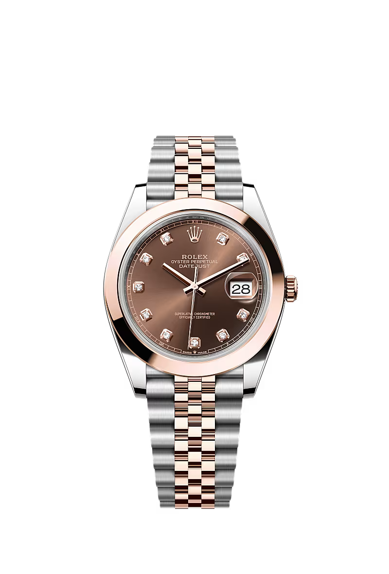 Men’s Rolex Datejust 41 126301 Automatic Watch – Chocolate Diamond Dial with Everose Rolesor Jubilee Bracelet