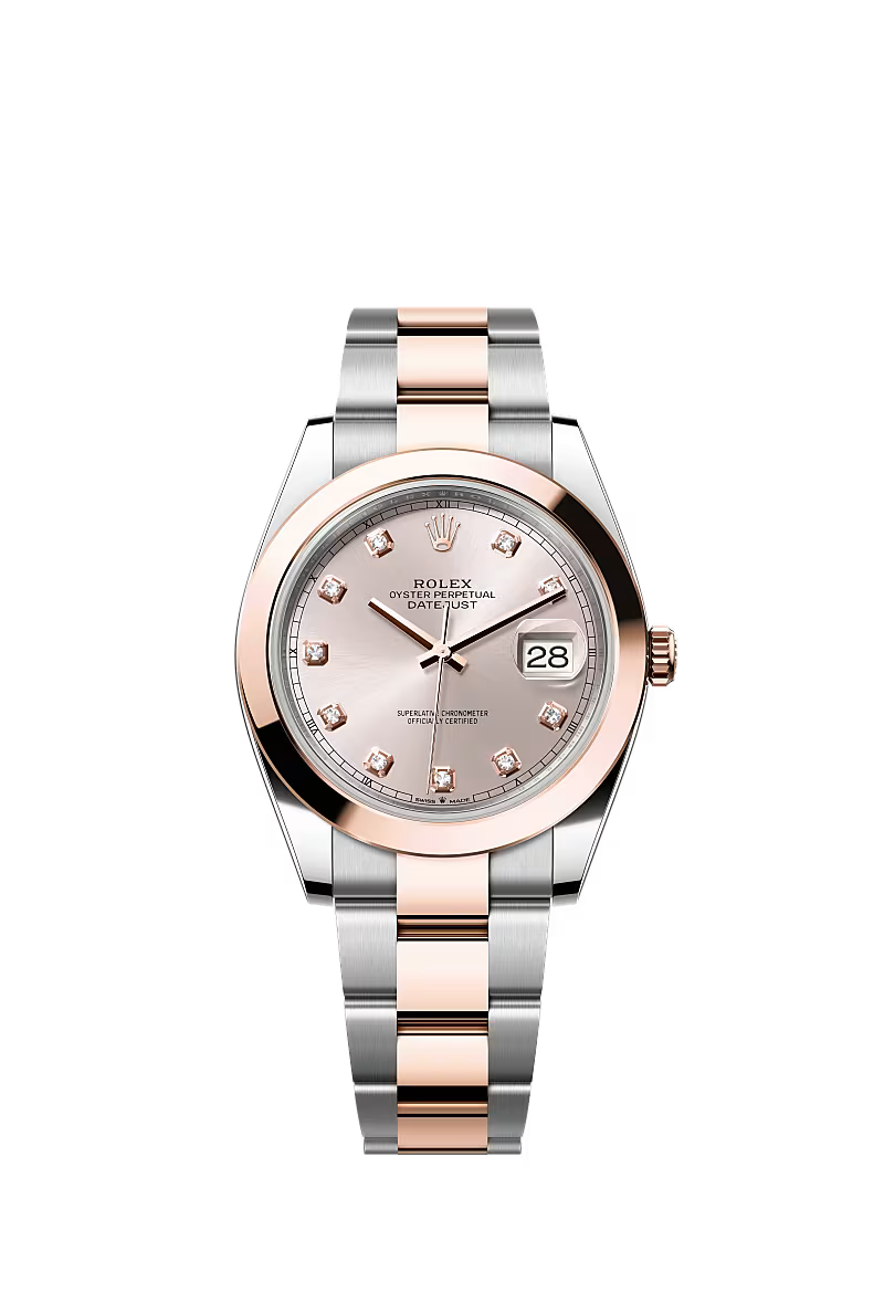 Men’s Rolex Datejust 41 126301 Automatic Watch – Sundust Diamond Dial with Everose Rolesor Oyster Bracelet