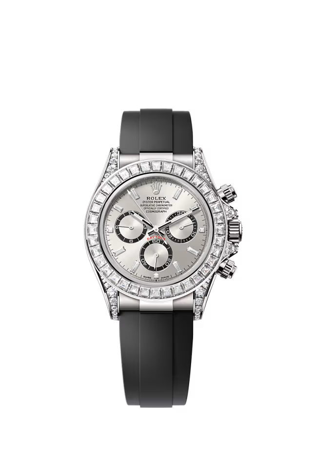 Men’s Rolex Cosmograph Daytona 126539TBR – Steel Dial with Bright Black Counter Rings and Diamonds, White Gold
