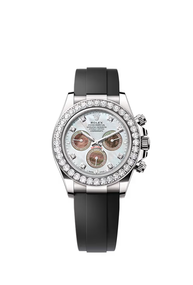 Men’s Rolex Cosmograph Daytona 126589RBR – White & Black Mother-of-Pearl Dial with Diamonds, White Gold