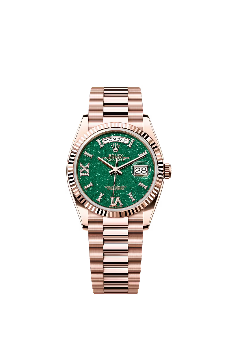 Men’s Rolex Day-Date 36 18K Everose Gold Green Aventurine Diamond Dial Watch – Reference 128235