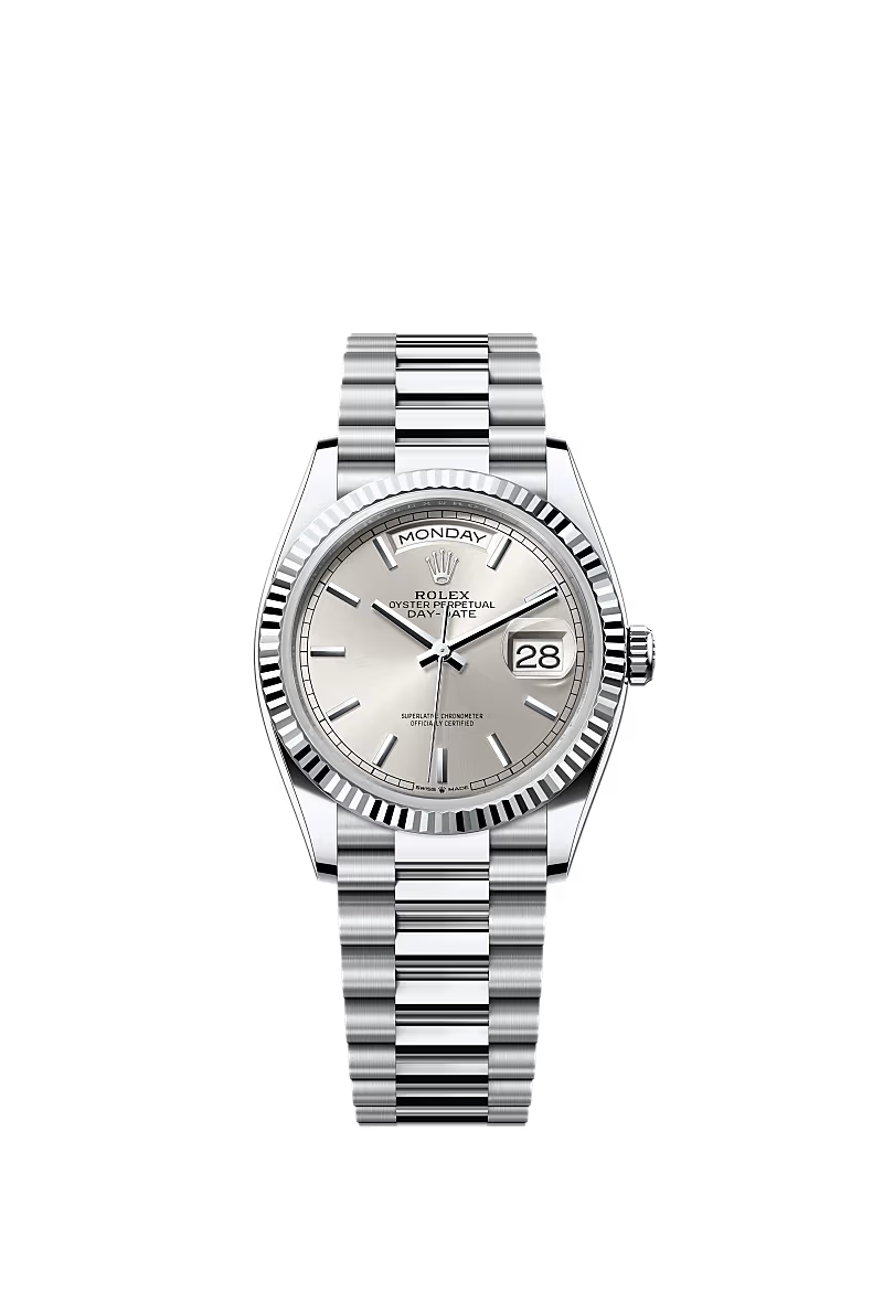 Men’s Rolex Day-Date 36 Platinum Watch – Silver Dial – Ref. 128236 - Zeuskicks