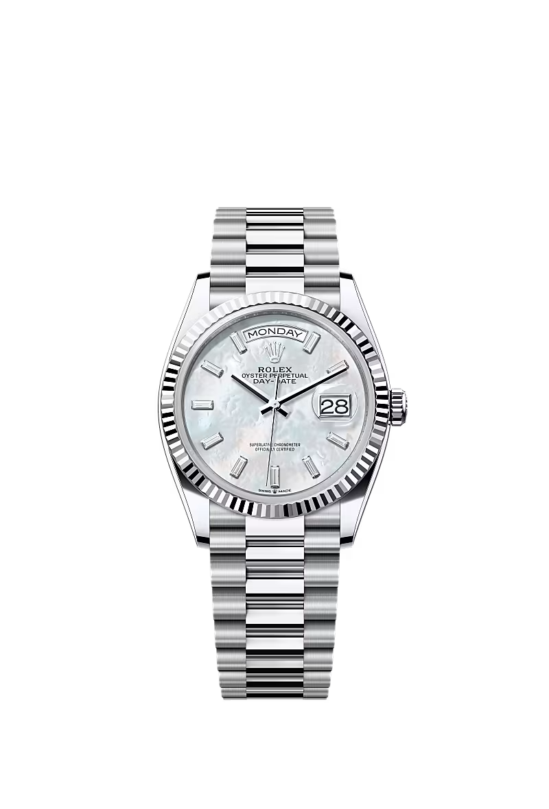 Men’s Rolex Day-Date 36 Platinum Watch – White Mother-of-Pearl Diamond Dial - Zeuskicks