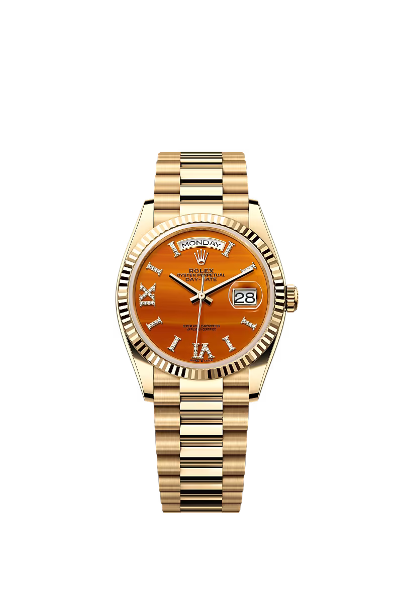 Men’s Rolex Day-Date 36 Ref. 128238 Yellow Gold Automatic Watch – Carnelian Diamond Dial - Zeuskicks