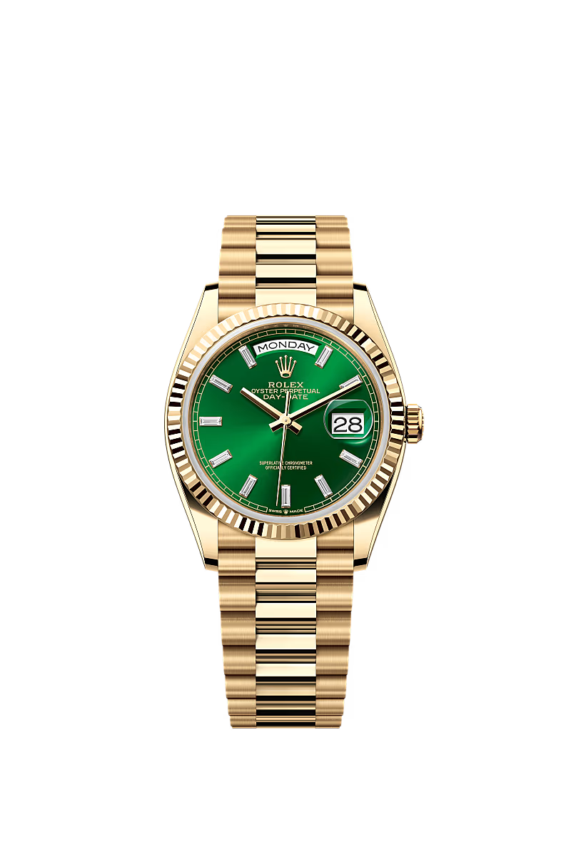 Men’s Rolex Day-Date 36 Ref. 128238 Yellow Gold – Bright Green Diamond Dial - Zeuskicks