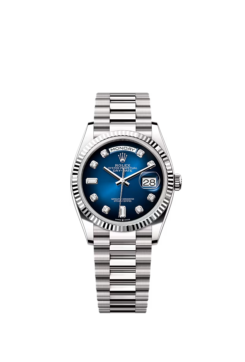 Men’s Rolex Day-Date 36 Ref. 128239 White Gold Blue Ombré Diamond Dial Automatic Watch