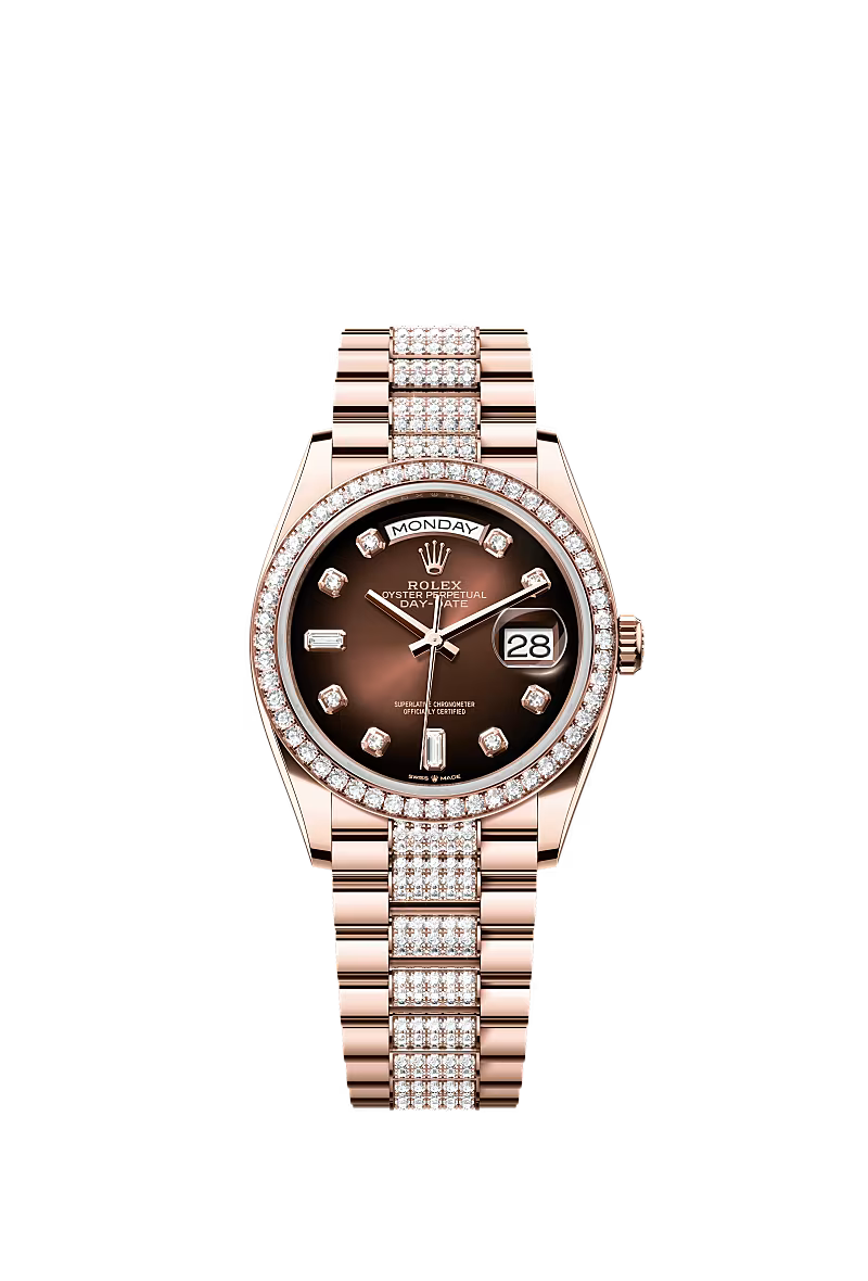 Men’s Rolex Day-Date 36 Everose Gold & Diamond Watch – Reference 128345RBR - Zeuskicks