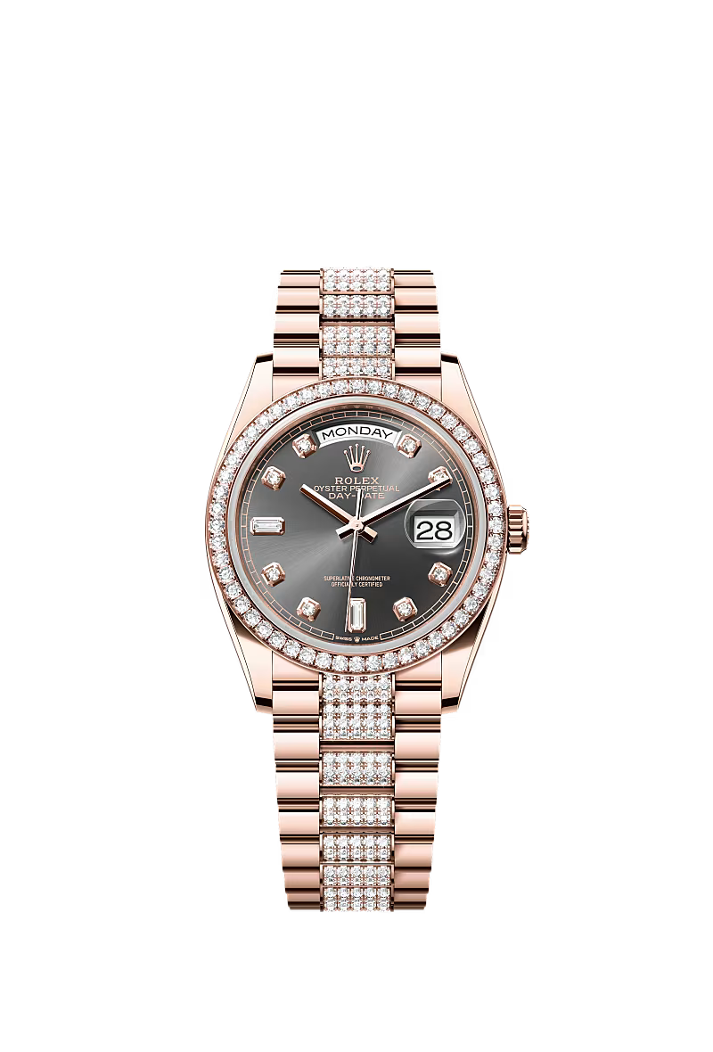 Men’s Rolex Day-Date 36 Everose Gold & Diamond Watch – Reference 128345RBR - Zeuskicks