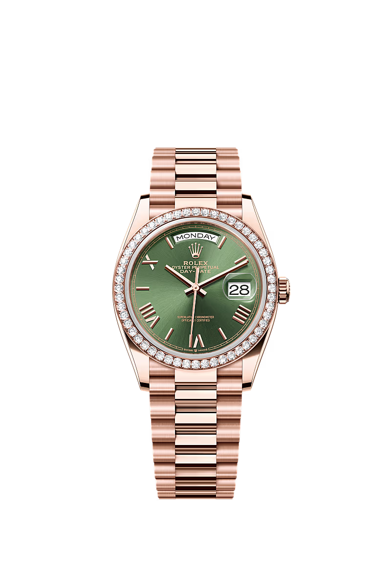 Men’s Rolex Day-Date 36 Oyster 36 mm Olive Green Dial with Diamond Bezel - Zeuskicks