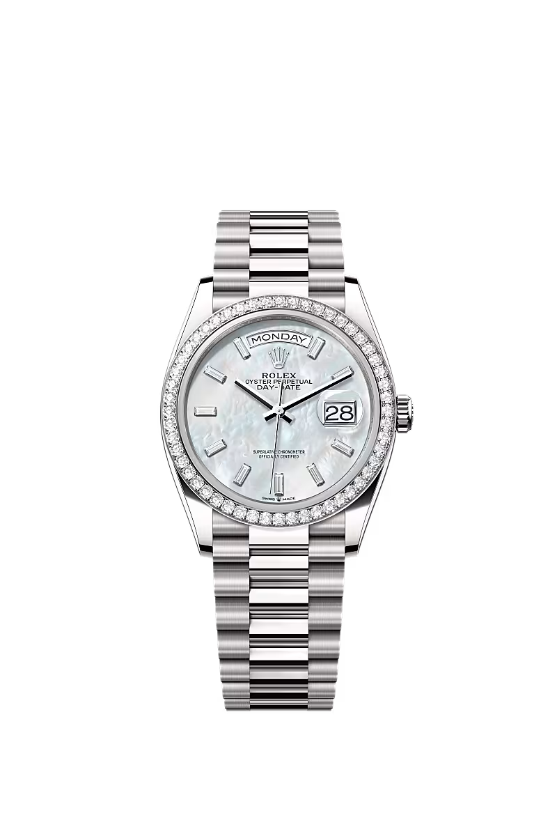 Men’s Rolex Day-Date 36 128349RBR Automatic White Gold Diamond Watch - Zeuskicks