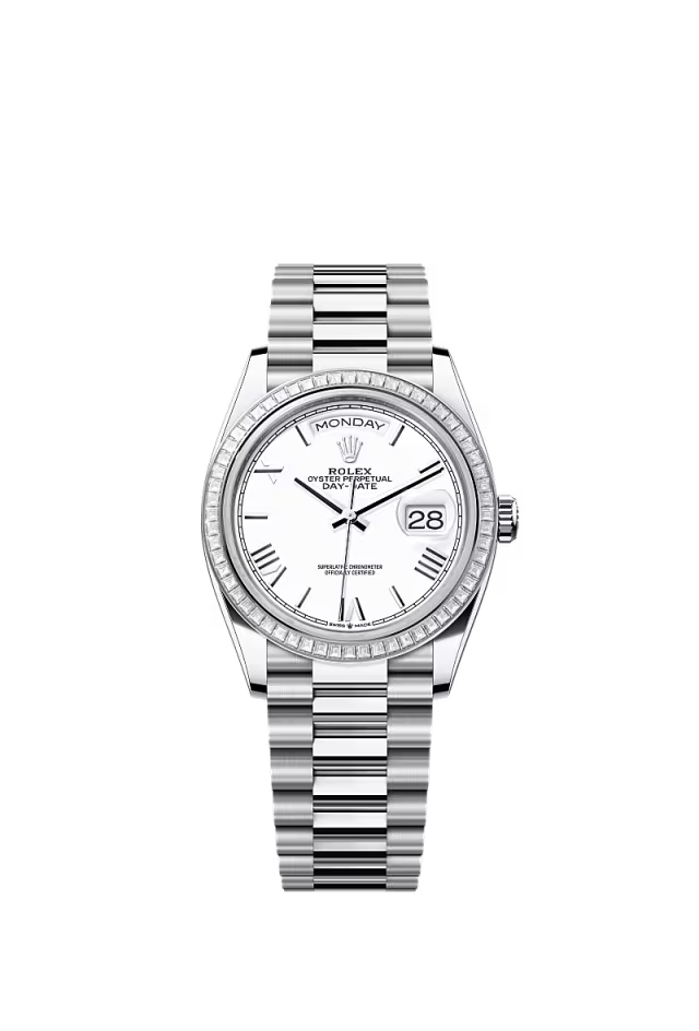 Men’s Rolex Day-Date 36 128396TBR Automatic Watch – Platinum & Diamonds - Zeuskicks