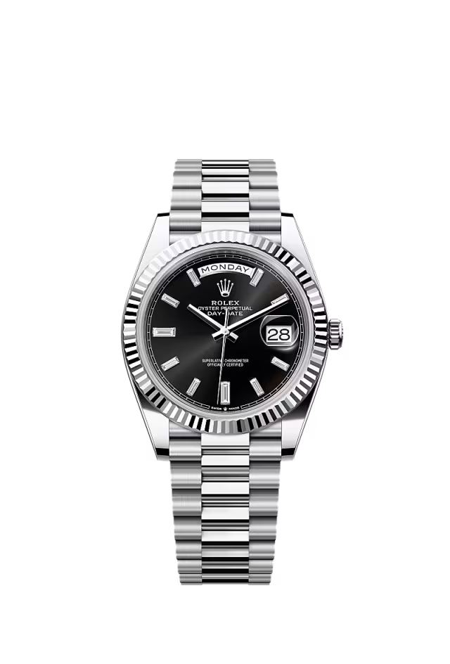 Rolex Day-Date 40 Platinum Oyster Watch – Reference 228236 with Bright Black Diamond Dial - Zeuskicks
