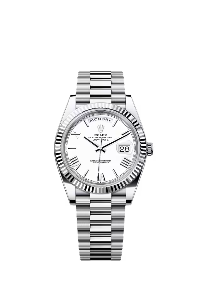 Rolex Day-Date 40 Platinum Oyster Watch – Reference 228236 with White Dial - Zeuskicks