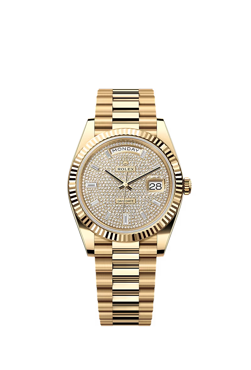 Men’s Rolex Day-Date 40 Ref. 228238 Yellow Gold Automatic Watch – Diamond-Paved Dial - Zeuskicks
