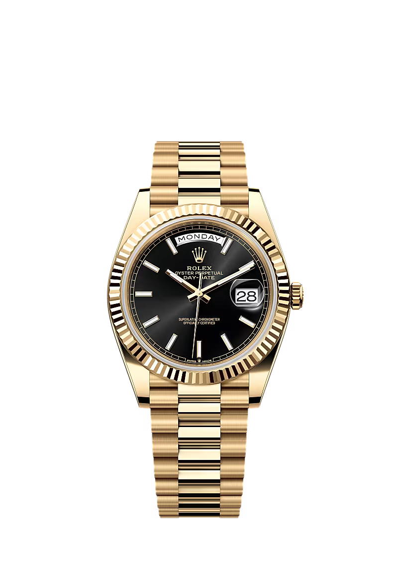 Men’s Rolex Day-Date 40 Ref. 228238 Yellow Gold Automatic Watch – Bright Black Dial - Zeuskicks