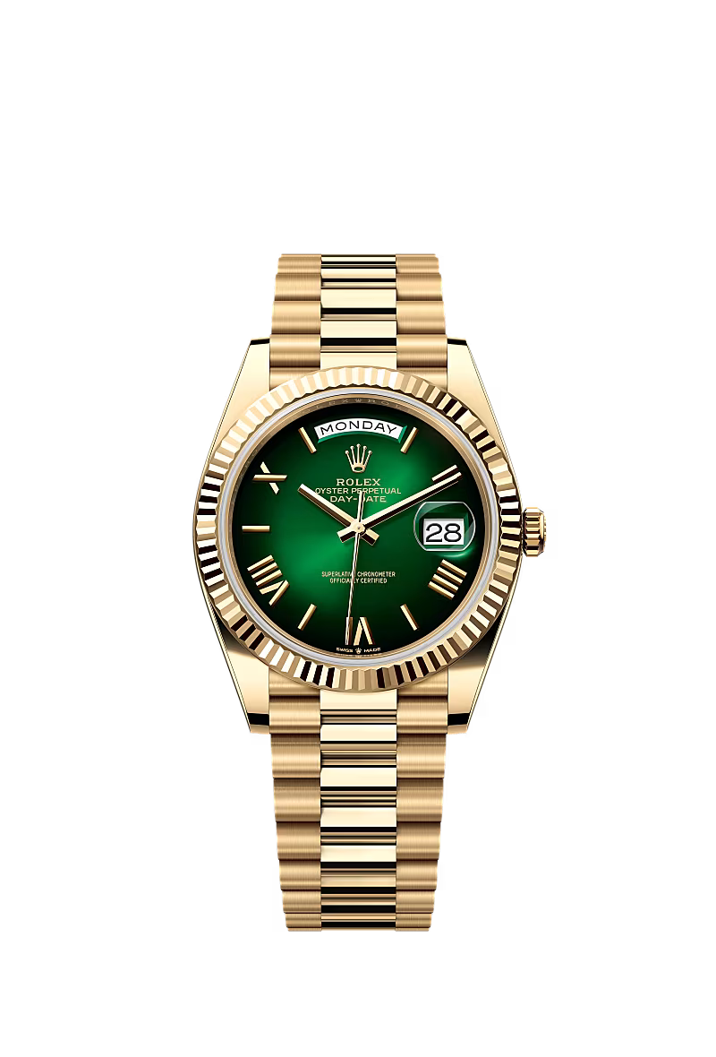 Men’s Rolex Day-Date 40 Ref. 228238 Yellow Gold Automatic Watch – Green Ombré Dial - Zeuskicks