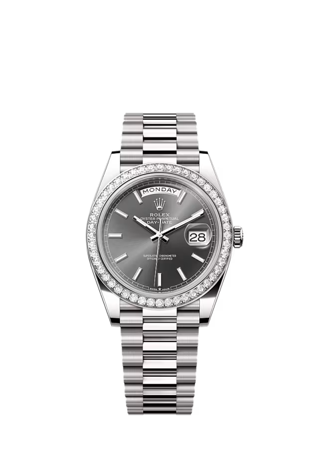 Men’s Rolex Day-Date 40 228349RBR Automatic White Gold Diamond Watch – Slate Dial - Zeuskicks