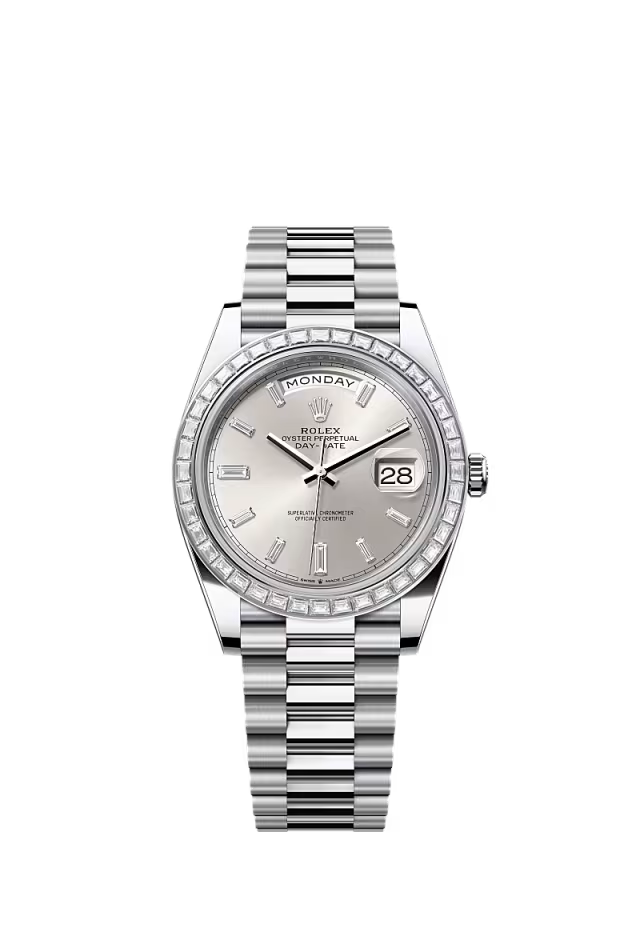 Men’s Rolex Day-Date 40 Platinum & Diamond Watch with Silver Dial - Zeuskicks