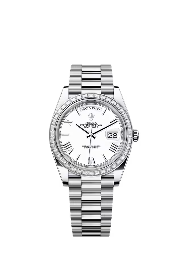 Men’s Rolex Day-Date 40 Platinum & Diamond Watch with White Dial - Zeuskicks