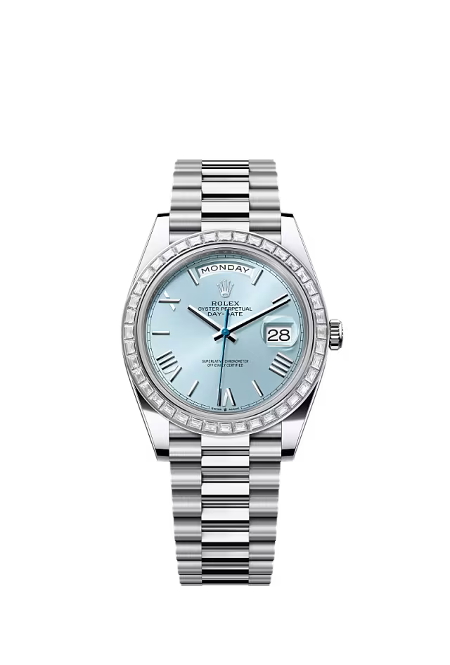 Men’s Rolex Day‑Date 40 228396TBR Platinum & Diamond Automatic Watch – Ice Blue Dial - Zeuskicks