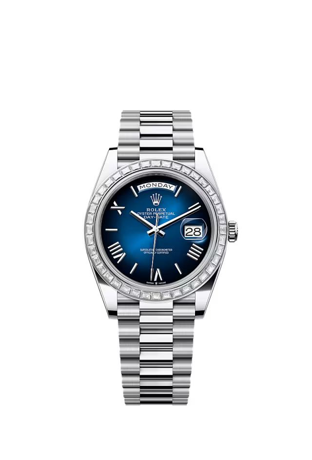 Rolex Day-Date 40 228396TBR Platinum & Diamond Automatic Watch – Blue Ombré Dial - Zeuskicks