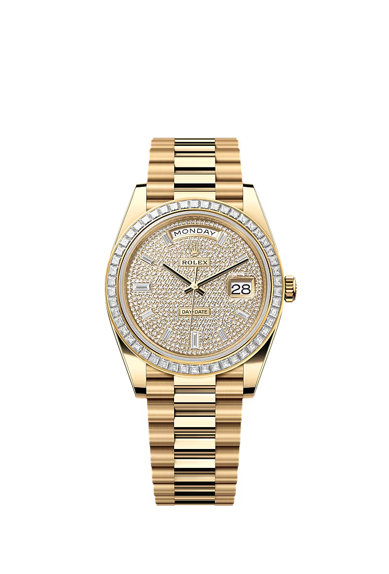 Men’s Rolex Day-Date 40 18K Yellow Gold Diamond-Paved Dial Watch – Reference 228398TBR - Zeuskicks