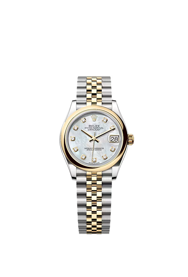 Women’s Rolex Datejust 31 Ref. 278243 – Yellow Rolesor, White Mother-of-Pearl Diamond Dial, Jubilee Bracelet