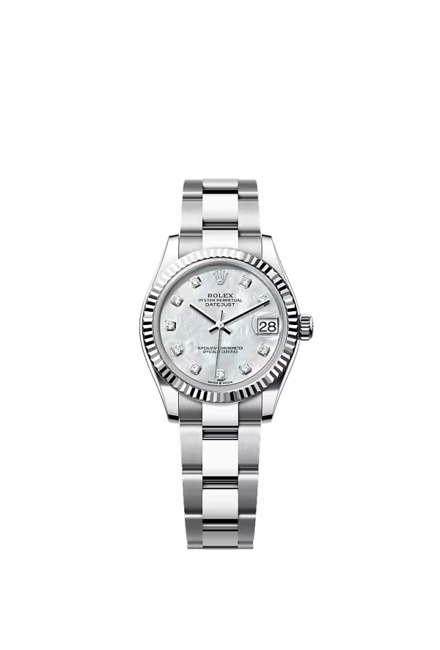 Women’s Rolex Datejust 31 31 mm Oystersteel & White Gold White Mother-of-Pearl Diamond Dial Watch - Zeuskicks