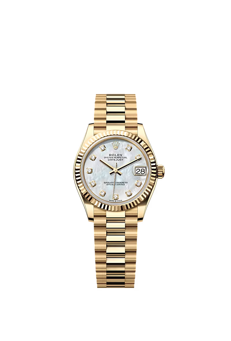 Women’s Rolex Datejust 31 278278 – White Mother-of-Pearl Diamond Dial, Yellow Gold