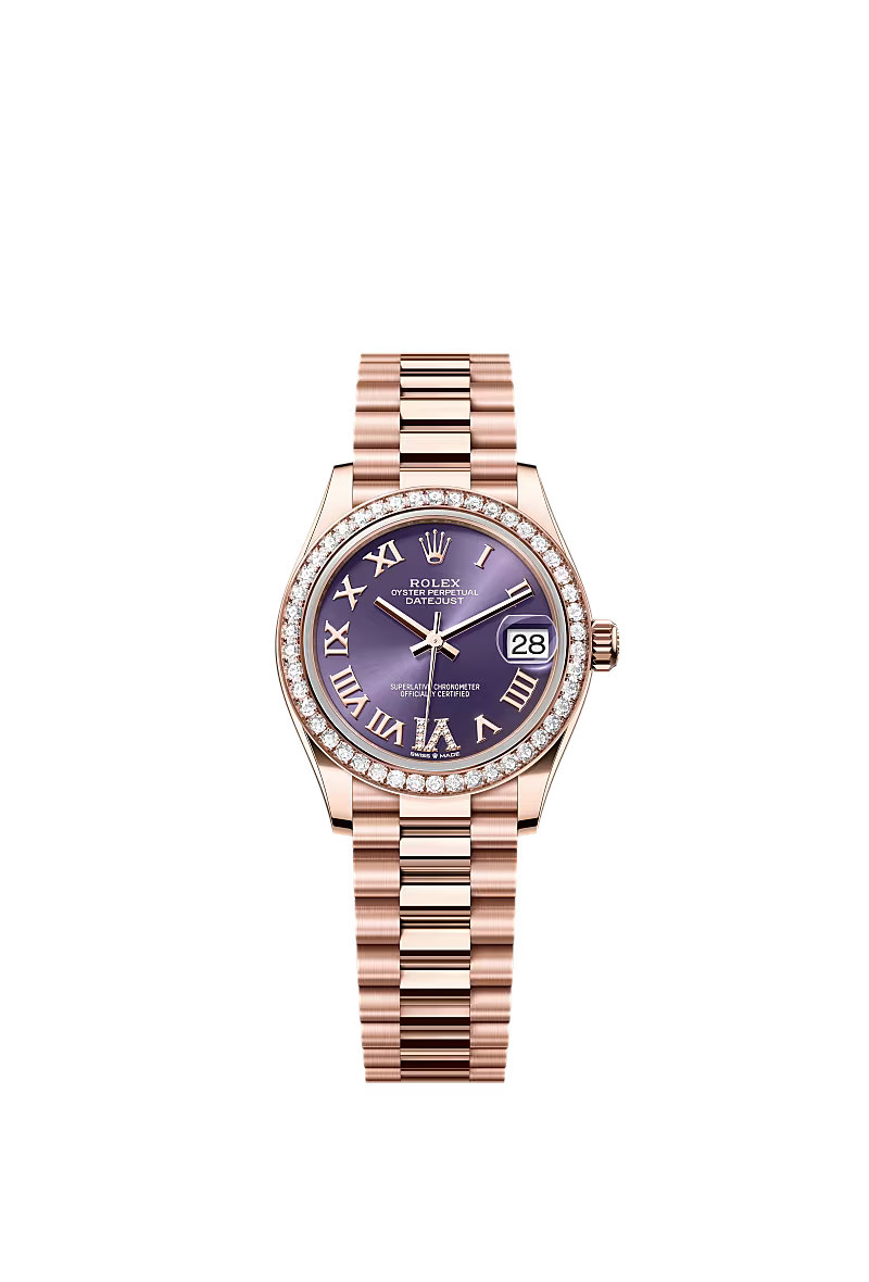 Women’s Rolex Datejust 31 Everose Gold & Diamond Automatic Watch – Aubergine Dial