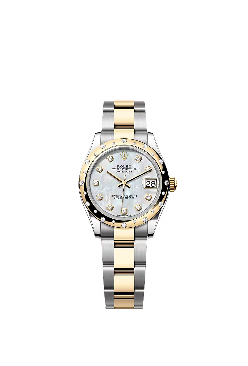 Women’s Rolex Datejust 31 Ref. 278343RBR – Yellow Rolesor, White Mother-of-Pearl Diamond Dial, Oyster Bracelet