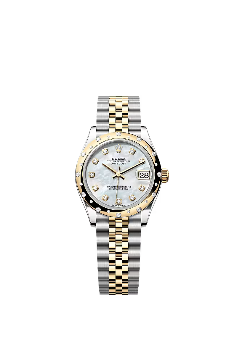 Women’s Rolex Datejust 31 Ref. 278343RBR – Yellow Rolesor, White Mother-of-Pearl Diamond Dial, Jubilee Bracelet