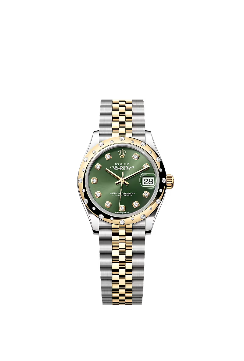 Women’s Rolex Datejust 31 Ref. 278343RBR – Yellow Rolesor, Olive Green Diamond Dial, Jubilee Bracelet