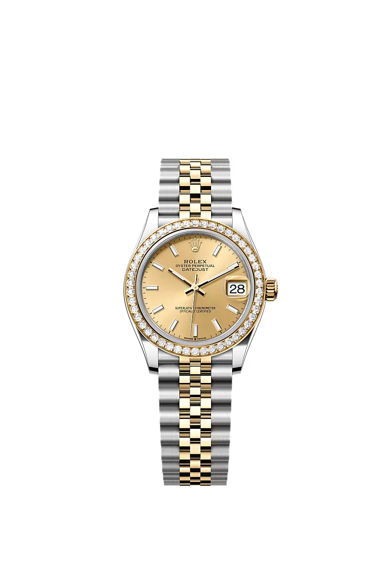 Women’s Rolex Datejust 31 Ref. 278383RBR – Yellow Rolesor, Diamond Bezel, Champagne Dial, Jubilee Bracelet