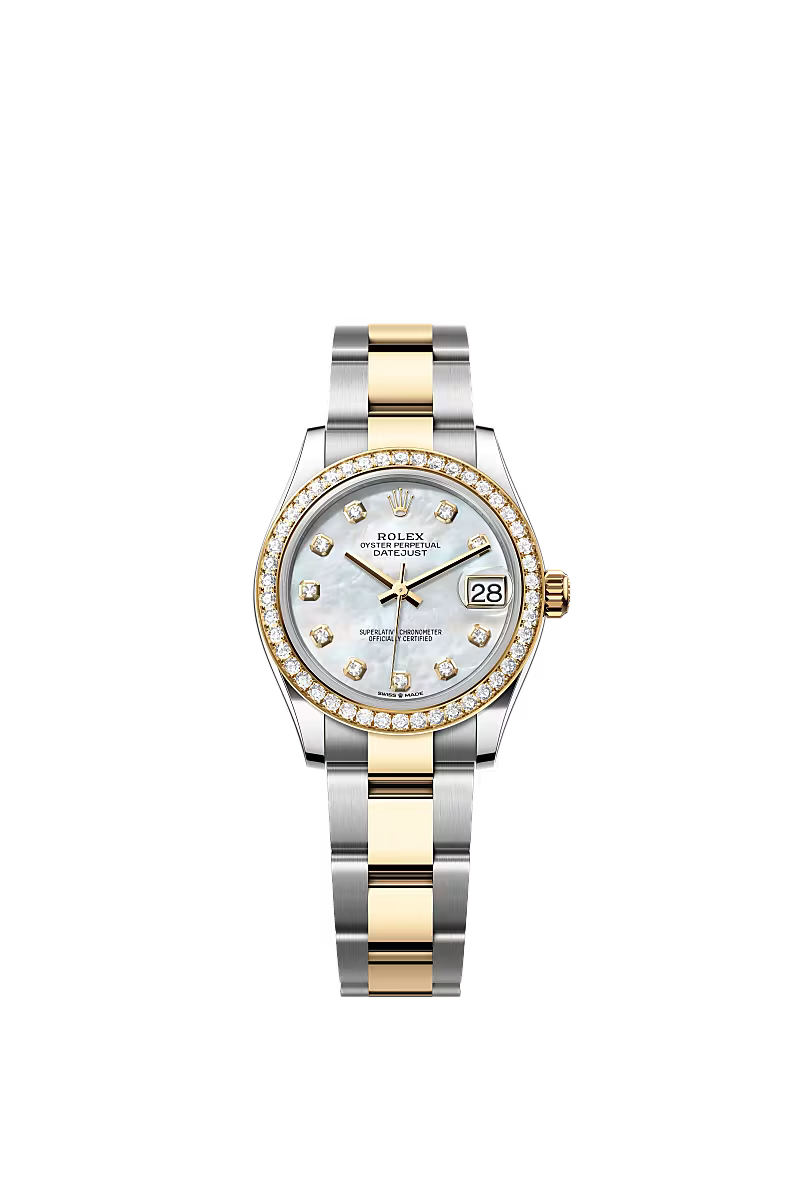 Women’s Rolex Datejust 31 Ref. 278383RBR – Yellow Rolesor, Diamond Bezel, White Mother-of-Pearl Dial