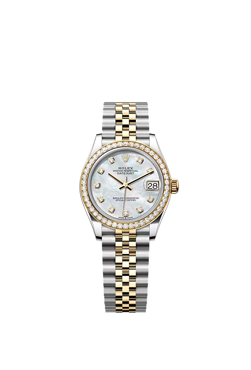 Women’s Rolex Datejust 31 Ref. 278383RBR – Yellow Rolesor, Diamond Bezel, White Mother-of-Pearl Dial, Jubilee Bracelet