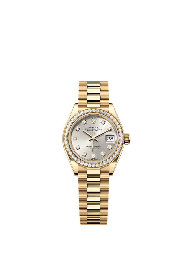 Women’s Rolex Lady-Datejust 279138RBR 18 kt Yellow Gold Diamond Bezel Silver Dial - Zeuskicks