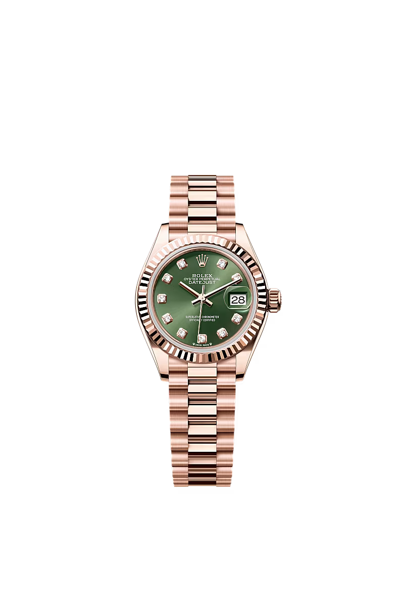 Women’s Rolex Lady-Datejust 28 mm Everose Gold – Olive Green Diamond Dial, Reference 279175 - Zeuskicks