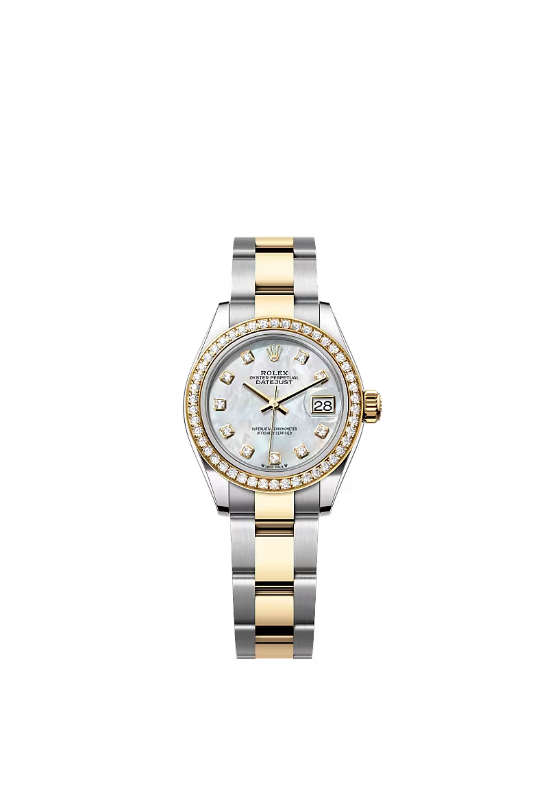 Ladies’ Rolex Lady-Datejust 28 mm Oystersteel & Yellow Gold – 279383RBR – White Mother-of-Pearl Dial with Diamond Bezel - Zeuskicks