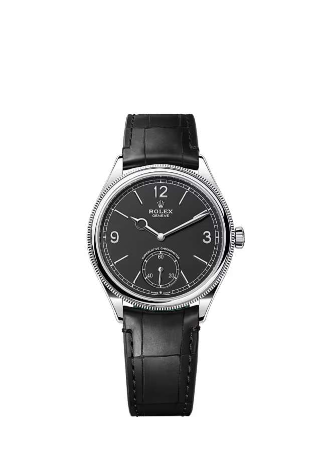 Men’s Rolex 1908 52509 39 mm White Gold Leather Strap Automatic Watch – Intense Black Dial