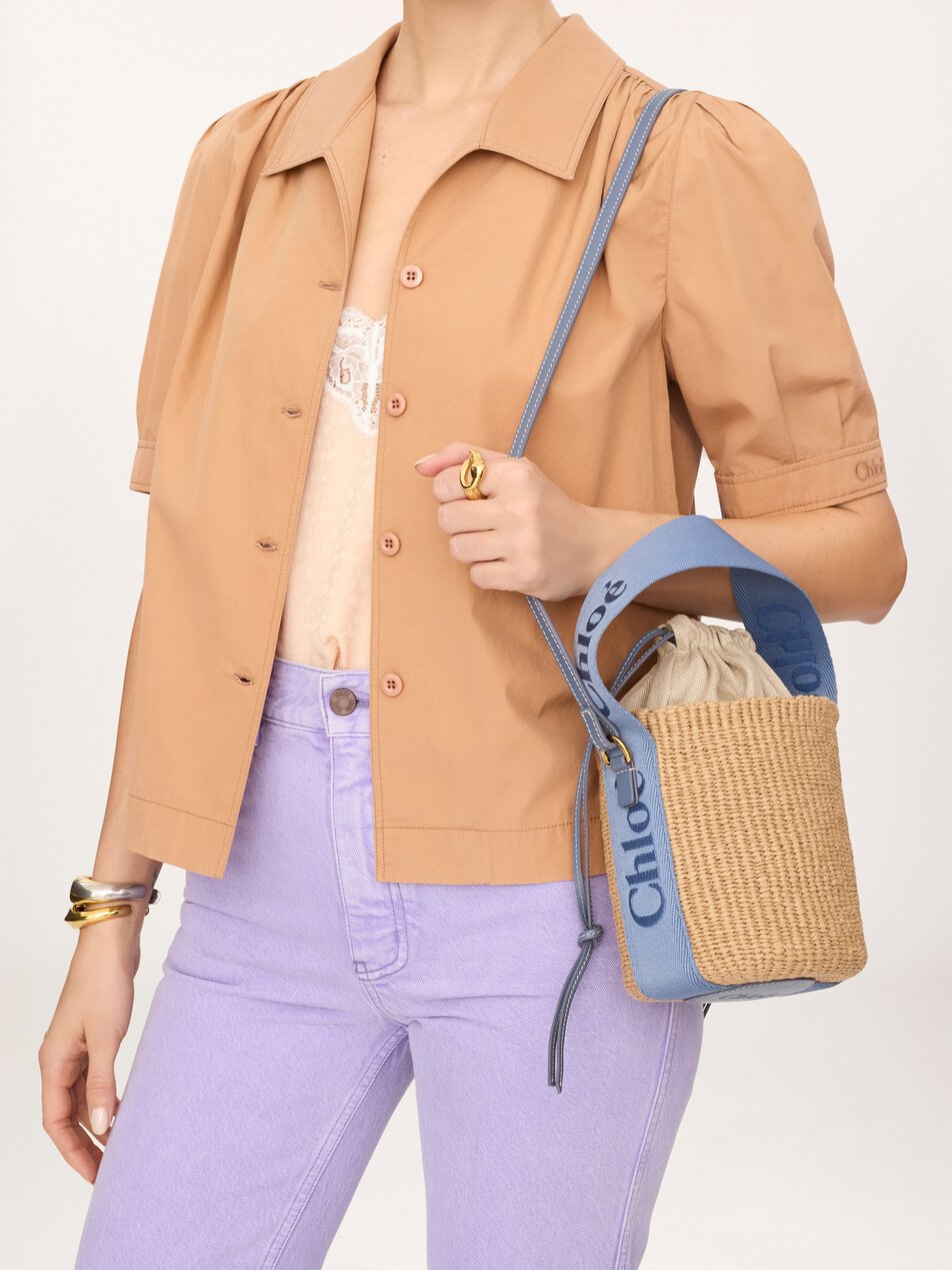 CHLOE Small Woody basket in natural fibers Ashes Blue by CHLOE