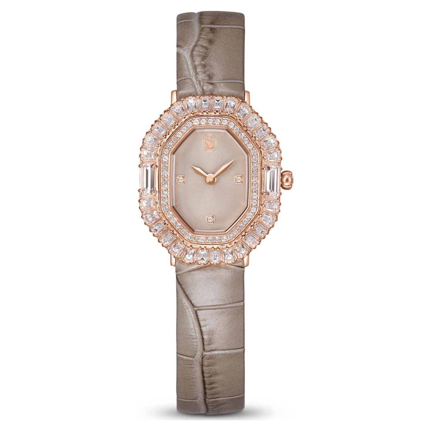 Matrix octagon watch, Leather strap, Beige, Rose gold-tone finish