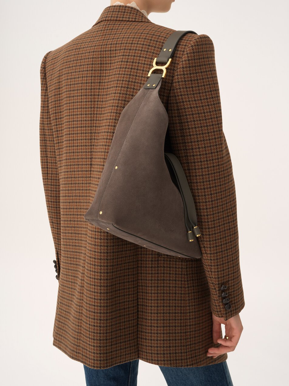 CHLOE Small Marcie hobo bag in suede leather Flannel Grey by CHLOE