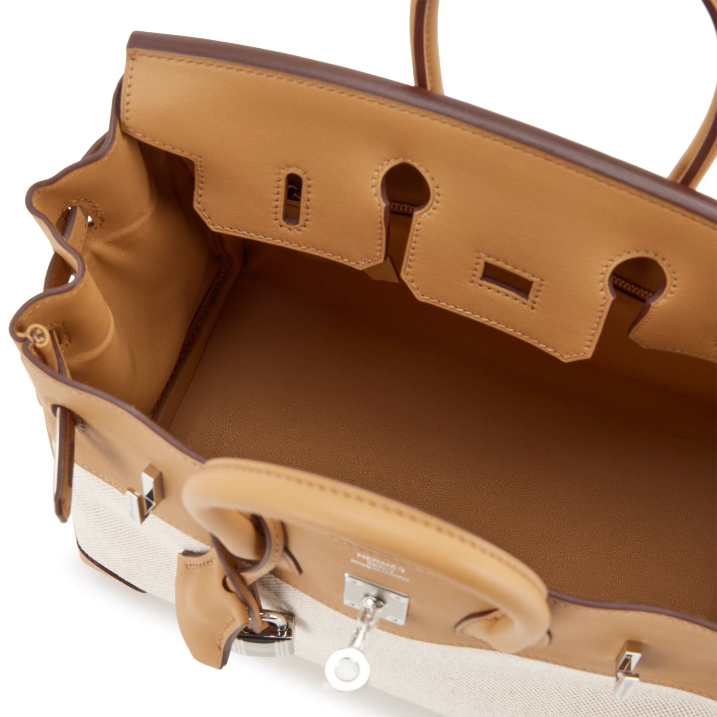 Hermès Birkin 25 – Biscuit Swift & Ecru Toile with Palladium Hardware
