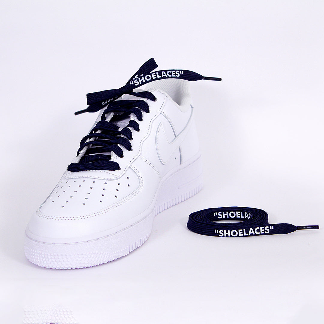 Navy Blue Off-White Style “SHOELACES” for Sneakers – Premium Flat Laces by KNOTTY by KNOTTY