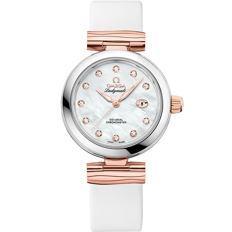 De Ville Ladymatic 34 mm, steel - Sedna™ gold on leather strap - 425.22.34.20.55.004